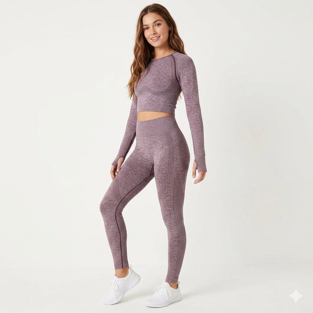 Victoria's Secret PINK Seamless Long Sleeve Crop Top Maroon Heather XS Thumbhole